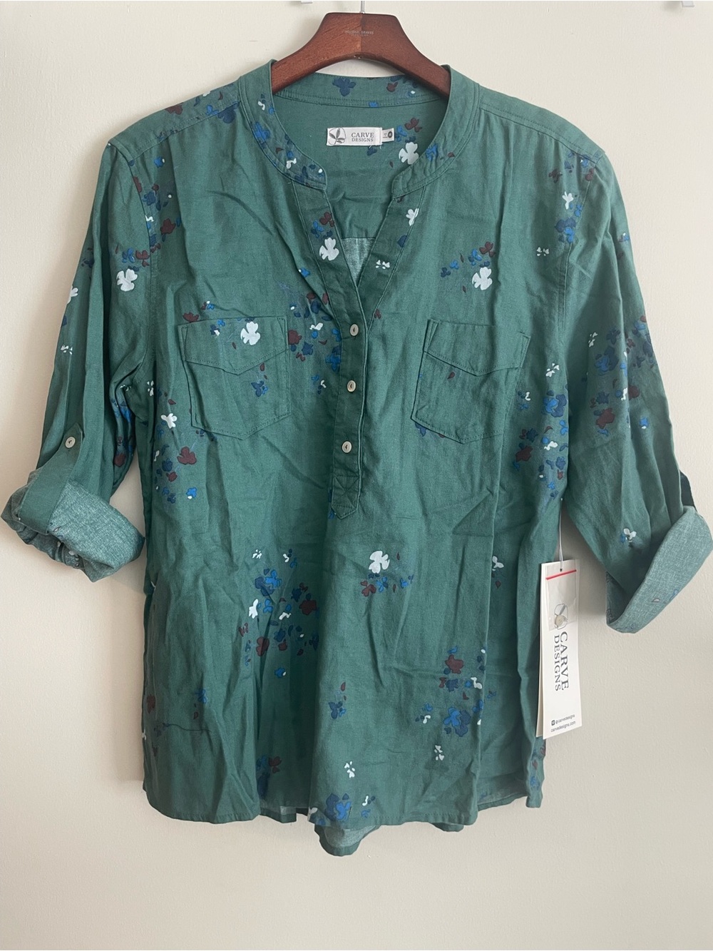 Carve Designs Dylan Twill shirt in green teal Juniper Lark NWT New with tags